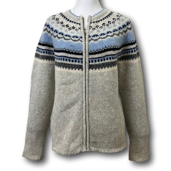Vintage Sweaters - Vintage Nordstrom Fair Isle Wool Zip Cardigan Made In Hong Kong Medium